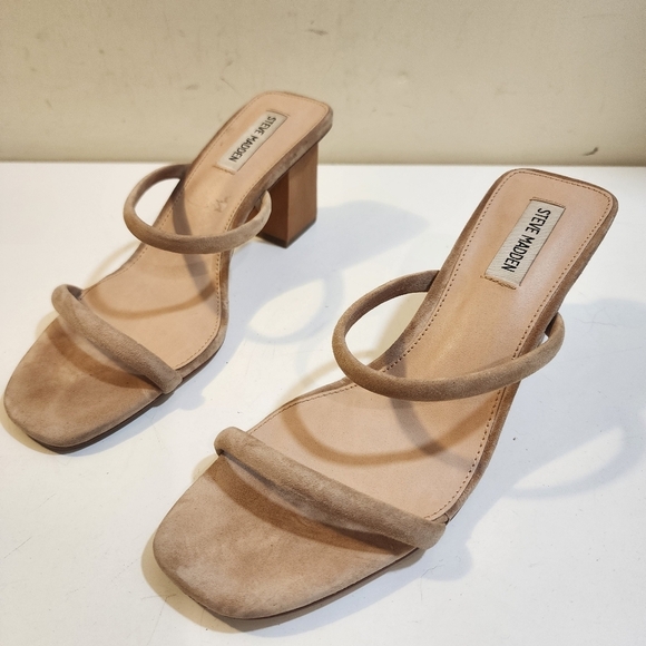 Steve Madden Honey Slide Block heels Strappy Leather Upper Sandals size 9.5M - Picture 4 of 9